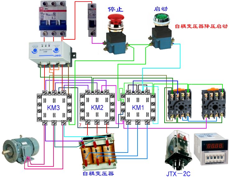 繼電器在自耦變壓器降壓啟動系統內的實物接線圖.jpg